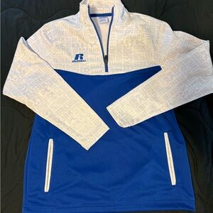 Berkshire Hathaway Russell Blue and White Quarter-Zip Pullover